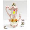 CAPODIMONTE CERAMIC LIDDED PITCHER; PINK/ IVORY