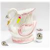 Image 1 : CERAMIC SWAN VASE; PINK/ IVORY-