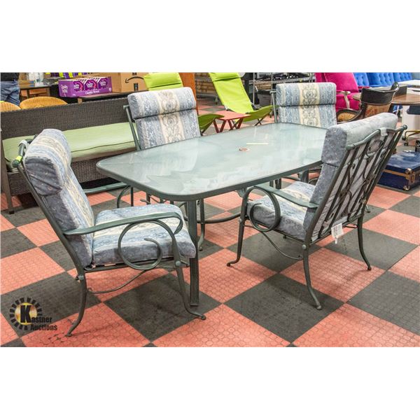 42  X 72  GLASS/METAL PICNIC TABLE WITH 4 CHAIRS