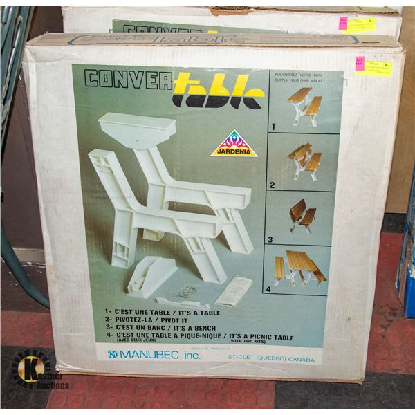 VINTAGE CONVERTABLE- BENCH TABLE KIT- NEW IN BOX