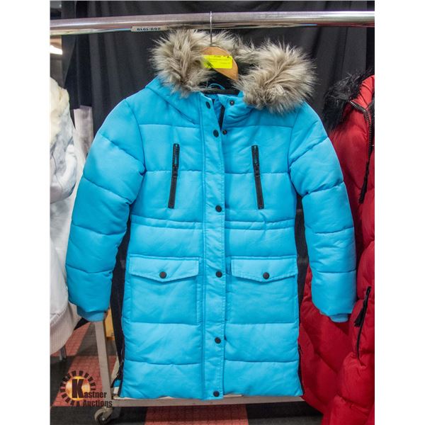 BLUE WINTER HOODED JACKET WITH FAUX FUR -