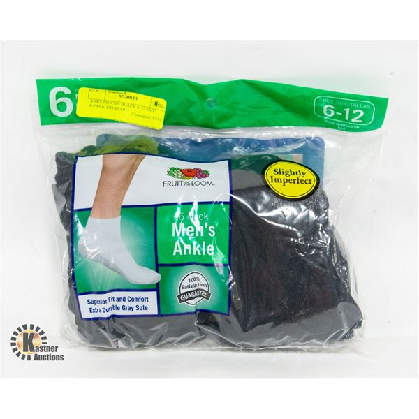 ANKLESOCKS BLACK 6-12 SIZE 6-PACK FRUIT OF