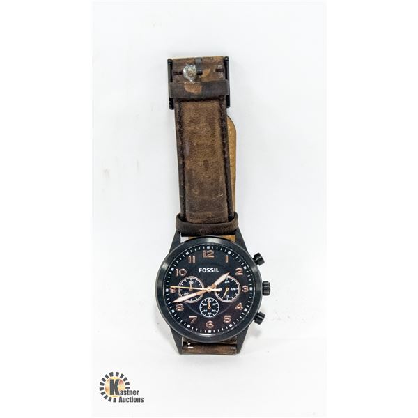 MENS FOSSIL WATCH FULLY FUNCTIONAL GENUINE LEATHER