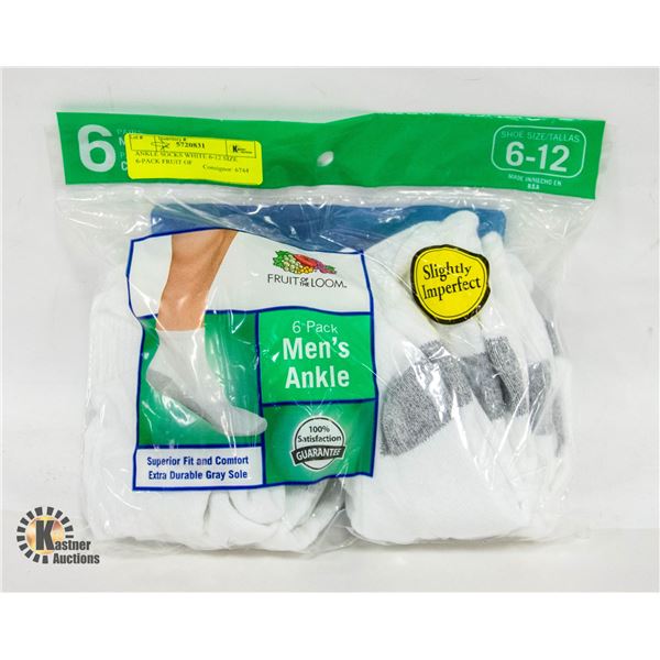 ANKLE SOCKS WHITE 6-12 SIZE 6-PACK FRUIT OF