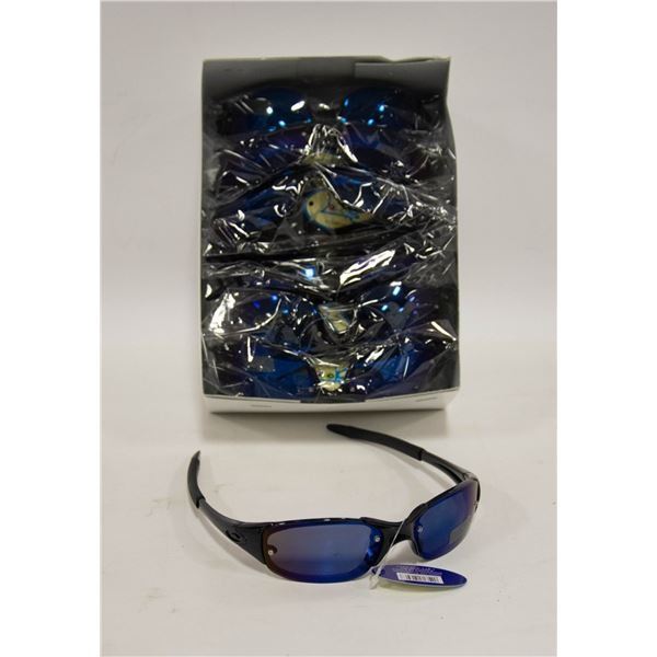 12 PAIRS OF BLACK WITH ROYAL BLUE SUNGLASSES