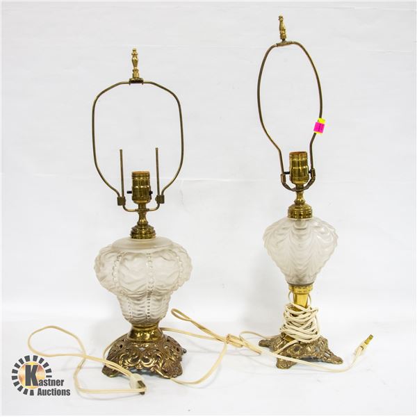 2PC VINTAGE ORNATE FROSTED GLASS TABLE LAMP BASES