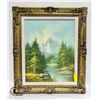 Image 1 : MOUNTAIN SCENE OIL ON CANVAS FRAMED PICTURE