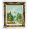 Image 1 : MOUNTAIN SCENE OIL ON CANVAS FRAMED PICTURE