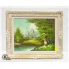 Image 1 : MOUNTAIN LAKE SCENE OIL ON CANVAS FRAMED PICTURE