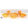 SMALL BOX OF ASSORTED ORANGE CARNIVAL GLASS DISHES