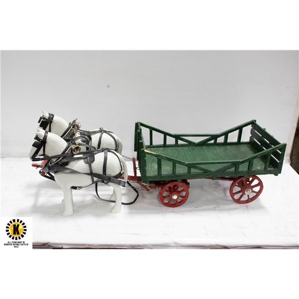 HAND CARVED HORSE + WAGON