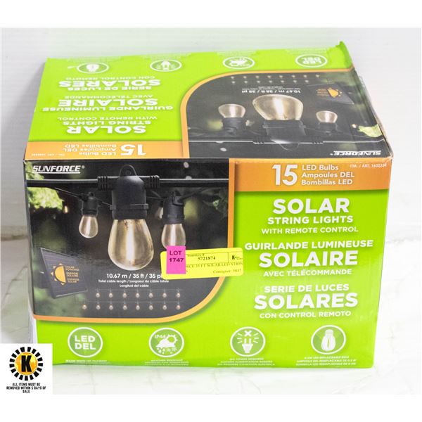 SUNFORCE 35 FT SOLAR LED STRING LIGHTS