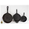 Image 1 : SET OF 3 CAST IRON PANS INCL. 10"-LARGE