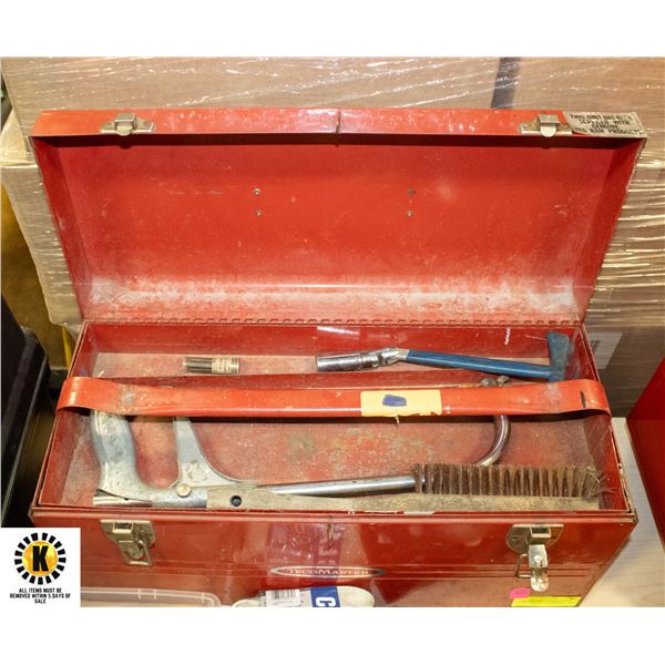 TECOMASTER VINTAGE METAL TOOLBOX W/CONTENTS