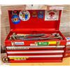 Image 2 : THREE DRAWER RED METAL LOCKING TOOLBOX WITH