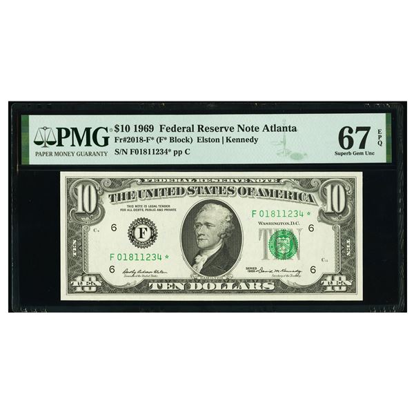 1969 $10 STAR Atlanta FRN PMG 67EPQ