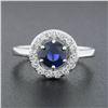Image 2 : 18k White Gold 1.55 ctw Round Blue Sapphire Solitaire & Diamond Halo Cluster Rin