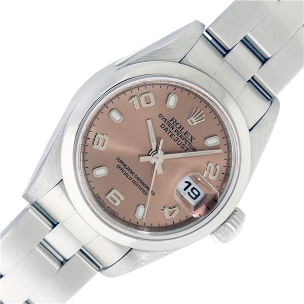 Rolex Ladies Quickset Stainless Steel Salmon Datejust Wristwatch 26MM