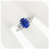 Image 4 : Platinum 3.46 ctw GIA Oval Brilliant Ceylon Blue Sapphire Diamond Engagement Rin