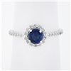 Image 1 : Petite 14K White Gold 1.01 ctw Round Sapphire Solitaire Diamond Halo Promise Rin