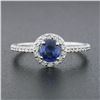 Image 2 : Petite 14K White Gold 1.01 ctw Round Sapphire Solitaire Diamond Halo Promise Rin