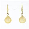 Image 3 : Vintage 14K Yellow Gold Round Cultured Pearl Solitaire Drop Dangle Earrings