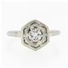 Image 4 : Antique Art Deco 18k White Gold 0.36 ctw Round Diamond Solitaire Open Hexagon Ri