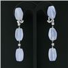 Image 3 : Antonini 18K White Gold Chalcedony Bead Round Diamond Long Drop Dangle Earrings
