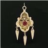 Image 2 : Antique Victorian 14k Gold Etruscan Revival Red Stone Leaf Tassel Dangle Pendant