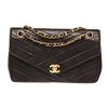 Image 1 : Chanel Single Flap Envelope Stitch Cheveron Shoulder Bag Black Leather