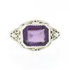 Image 4 : Antique Art Deco 10K Gold Bezel Amethyst Solitaire w/ Open Filigree Petite Ring