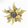 Image 1 : Vintage 18k Yellow Gold 0.50 ctw Sapphire Textured Grooved Swirl Flower Brooch P
