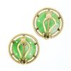Image 5 : Vintage 14K Gold Carved Jade Large Round Multi Prong Set Button Clip On Earrings