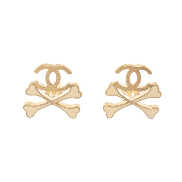 Chanel Coco Crossbone Earrings Gold Plated Metal