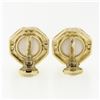 Image 5 : Vintage 14K Yellow Gold Mabe Pearl & Diamond Octagon Large Button Clip Earrings