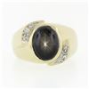 Image 4 : Men's Vintage 14K Gold Oval Cabochon Brown Star Sapphire & Diamond Cocktail Ring