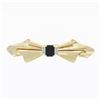 Image 1 : Vintage 14k Gold Black Onyx & Old Cut Diamond Long Freeform Ribbon Brooch Pin
