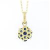 Image 5 : Estate 18k Yellow Gold 0.70 ctw Sapphire Flower Cluster Petite Pendant Necklace