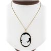Image 1 : Vintage 14k Yellow Gold Black Onyx Carved Mother Of Pearl Cameo Pendant Necklace