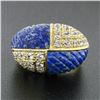 Image 2 : Vintage 18k Gold 1.92 ctw Carved Lapis & Round Diamond 4 Section Dome Bombe Ring