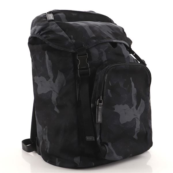 Prada Double Buckle Backpack Printed Tessuto Medium Backpack Blue Camo Nylon