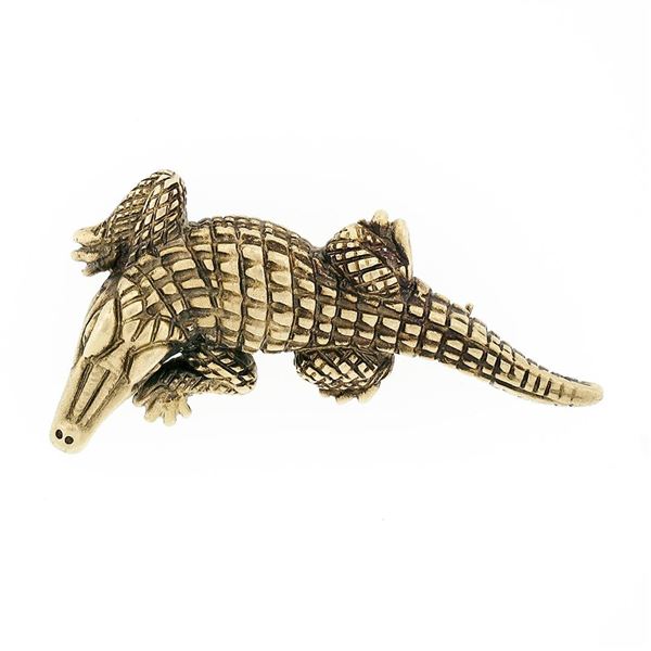 Vintage Solid 18k Green Gold 1988 Kieselstein Cord Detailed Alligator Brooch Pin