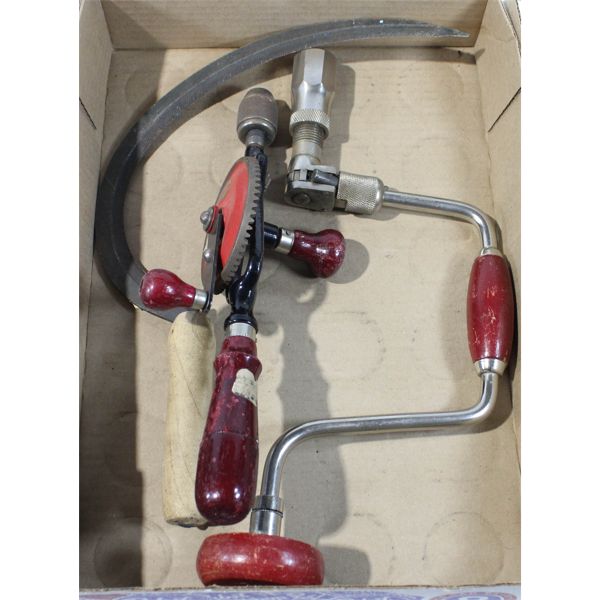 VINTAGE TOOLS BRACE + SICKLE + HAND DRILL
