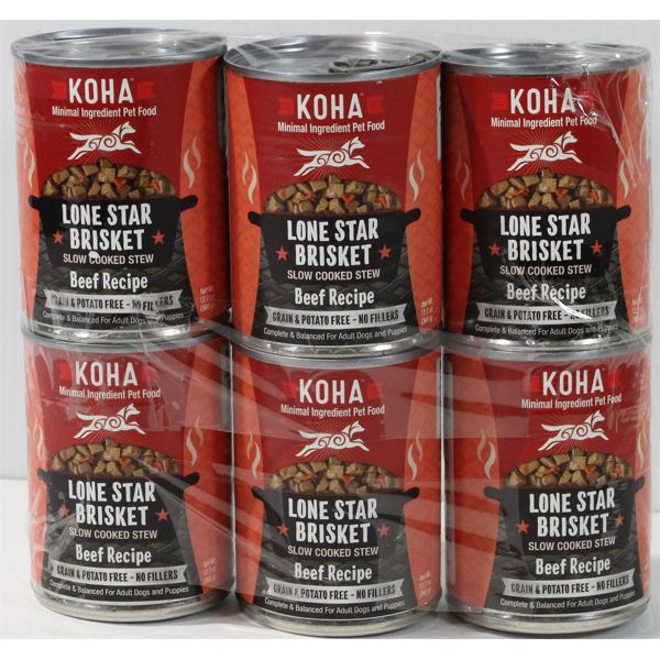 6 CANS OF KOHA  LONESTAR  BRISKET STEW BEEF RECIPE DOG FOOD