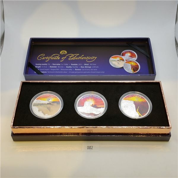 2016 Fiji Sun in Splendour Niagara Falls Monument Valley Grand Canyon Set of 3 1/2oz Silver Coins