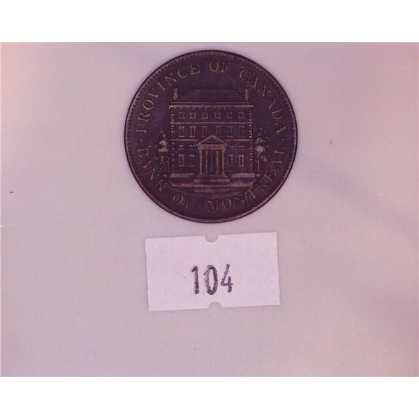 1844 Province of Canada Bank of Montreal Half Penny