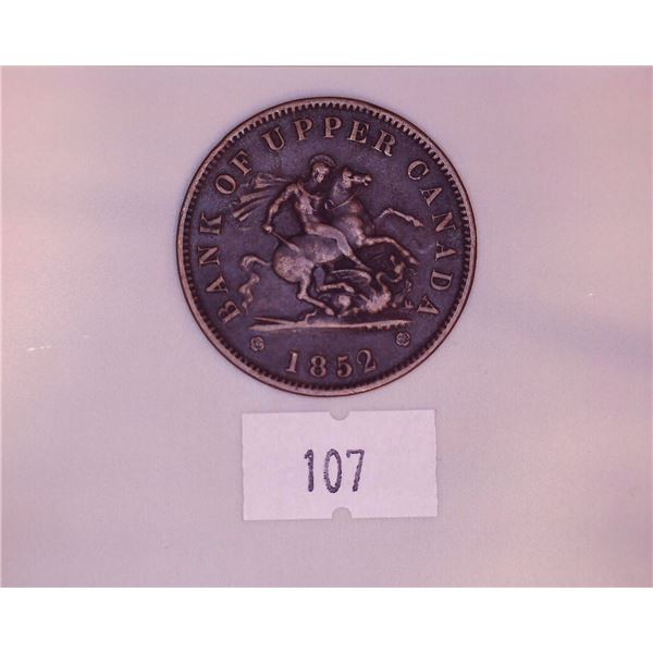 1852 Colonial Bank of Upper Canada Penny