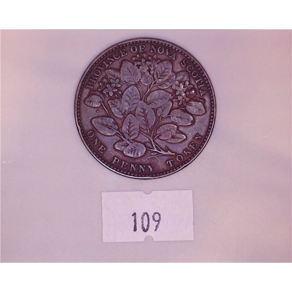 1856 Province of Nova Scotia One Penny Token - Victoria