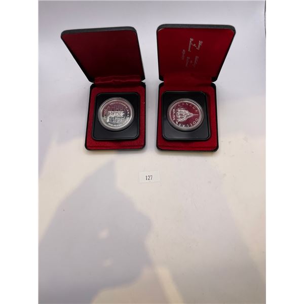 2x Canadian Silver Dollars (1976, 1977), 23.32g 50% Silver/each