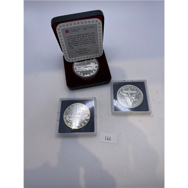 3x Canadian Silver Dollars, 1982 + 1984, 23.32g 50% Silver/each